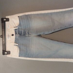 FRAME Le crop mini boot cut jeans, white detail, white stripe size 24 raw hem